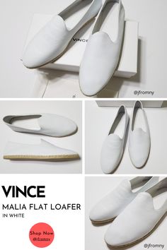 A subtle update on a summertime favorite. These Vince espadrilles show off the brand's penchant for elegant, everyday minimalism. Incredibly lightweight, the Malia espadrilles feature a loafer-style silhouette in leather. They're set on slim jute-wrapped soles. #ad #eBayPartner #vince #vinceflat #vinceloafer #vincemaliaflat #vinceespadrille #leatherespadrille #maliaespadrille #leatherloafer #whiteloafer #whiteflat #whiteleathershoes #springflat #springloafer #springoutfit Spring Loafers, White Loafers, Spring Flats, White Leather Shoes, Leather Espadrilles, Loafers Style, White Flats, Flat Espadrilles, Leather Loafers