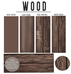 the different shades of wood are shown in this graphic design tool sheet, which includes brown and