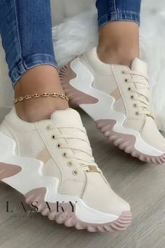 Lasaky - Premium Low-Top Athleisure Shoes with 43 Size, Thick Soles, and Serrated Design Athleisure Shoes, Color Combinations For Clothes, Summer Sneakers, Sport Shoes Women, Beige Shoes, Star Sneakers, Patent Leather Heels, Casual Sport Shoes, Wedge Sneakers