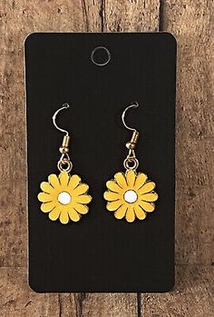 Daisy Yellow Earrings Retro Flower Power Boho Fishhook Dangle Earrings | eBay Daisy Yellow, Clear Earrings, Yellow Daisies, Earring Stand, Yellow Earrings, Retro Flowers, Fashion Jewelry Earrings, Fish Hook, Washington State