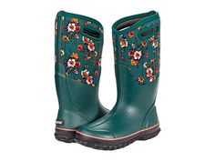 Bogs Classic Tall Painterly - Women's Shoes : Emerald Multi : The cold, rainy days may look dreary but you'll feel fresh as a spring flower with the breathable comfort and reliable protection of the Bogs Classic Tall Painterly boots. Durable hand-lasted rubber upper with 7mm Neo-Tech four-way stretch bootie construction that provides waterproof insulation and comfortable warmth. Dual-side handles for easy boot entry. Max-Wick moisture-wicking lining helps keep feet stay drier. Interior is treate Green Boots For Outdoor Activities In Fall, Green Boots For Outdoor Use In Fall, Green Boots For Outdoor Wear In Fall, Weatherproof Boots For Outdoor And Rainy Season, Waterproof Green Boots For Rainy Season, Green Waterproof Boots For Rainy Season, Green Weatherproof Rain Boots For Fall, Green Insulated Waterproof Boots For Winter, Insulated Green Winter Boots