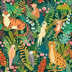 an image of jungle animals and plants