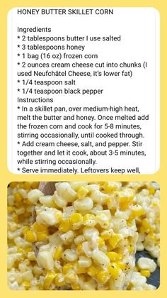 the ingredients for this recipe include corn and cheese