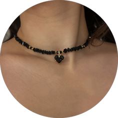 Gothic Black Necklace With Black Beads, Valentine's Day Heart Choker Necklace, Gothic Black Beaded Necklace, Black Gothic Choker Necklace, Black Adjustable Gothic Necklace, Adjustable Black Gothic Necklace, Edgy Black Heart Pendant Jewelry, Edgy Black Jewelry With Heart Charm, Black Heart Pendant Edgy Jewelry