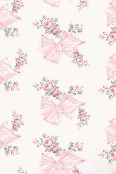 a wallpaper with pink flowers and bows on it