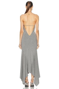 THE ATTICO Long Jersey Dress - Grey | Editorialist Long Jersey Dress, Gilda Ambrosio, The Attico, Silk Robe, Halter Neckline, Gray Dress, Jersey Dress, Get Dressed, Jersey Fabric