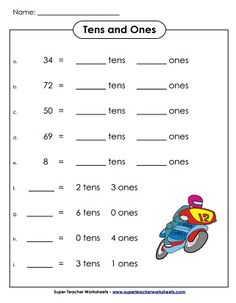 a worksheet with the words tens and ones on it to help students learn how to