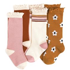 The Little Stocking Co Golden Girl sock set is a totally vibe and we are here for it. We know Rose, Dorothy, Blanche & Sophia would be too! Each 3-Pack includes one of each of the following knee highs: Blush and Pumpkin Spice Color block with Vanilla Lace Mustard Floral Vanilla with 5-color thin stripes Knee Highs are meant to hit just below the knee. Slight variations in sock length are normal. Machine wash cold with like colors. Tumble dry low or lay flat to dry. 79% cotton / 19% polyester / 2 Vanilla Lace, Girls Knee High Socks, Being A Friend, Sock Set, Sock Lovers, Knee Highs, Golden Girl, Cute Socks, High Knees