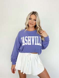 Elevate your summer wardrobe with our Nashville Graphic Sweatshirt, featuring luxurious ribbed fabric in an ultra soft and stretchy construction. Its relaxed fit and rounded neckline offers maximum comfort and freedom of movement, while its Nashville graphic and pop of color lend a tasteful and sophisticated touch to your look. 95% Polyester 5% Spandex Hand wash cold. Nashville Graphic, Freedom Of Movement, Rib Cage, Ribbed Fabric, Egift Card, Summer Wardrobe, Dresses Xs, Nashville, Color Pop