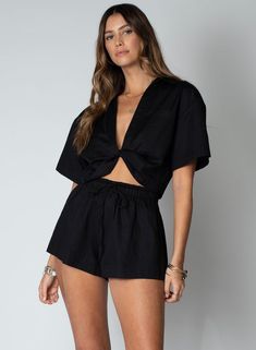 KNOT FRONT SHORT SLEEVE SHIRT Space Outfit, Overall Jumpsuit, Dressy Casual, New Tops, Wrap Top, Dress Romper, Summer Essentials, Favorite Shirts, Collar Shirts