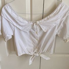 This Is A Nwt, All White Cotton Button Down Crop Top With Wide Collar And Tails To Tie Up. Casual White Blouse With Cute Collar, White Casual Blouse With Cute Collar, Casual White Tops With Cute Collar, Casual Summer Top With Cute Collar, Casual Cotton Blouse With Cute Collar, Casual Cotton Blouse With Decorative Collar, Cute Button-up Summer Tops, Cute Summer Button-up Tops, Cotton Tops With Collar And Buttons