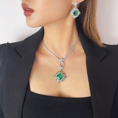 ✰ This gemstone necklace is perfect for people who want to achieve a brilliant and splendid look ✰ This green zircon necklace not only suitable for formal occasions such as banquets, weddings, theme parties, but also for everyday wear ✰ This green jewelry is a very special gift for birthday, Mother's Day, Valentine's Day and more  ✰ Comes with an exquisite gift box  We also offer the ring and earring from the same collection: https://www.etsy.com/listing/1217077278/green-emerald-cut-ring-vivid-green https://www.etsy.com/listing/1230999979/green-emerald-cut-earring-vivid-green Materials: Environmentally-friendly copper Quantity: 1 Piece with Chain Pendant Size: 1 x 1 x 0.51 in Main Gemstone: 0.6 x 0.6 x 0.2 in Necklace Length: 17.3 in ----♛ PRODUCTION & SHIPPING ♛ --- ✰Multiple items purcha Elegant Emerald Necklace With Jewels For Party, Elegant Emerald Necklace For Party, Elegant Emerald Necklace For Formal Occasion, Cubic Zirconia Necklace For Party, May Birthstone, Elegant Emerald Pendant Necklace With Clavicle Chain, Dazzling Cubic Zirconia Emerald Necklace For Formal Occasions, Elegant Crystal Emerald Necklace With Jewels, Elegant Pendant Jewelry Sets For Formal Occasions, Elegant Crystal Emerald Necklace For Party