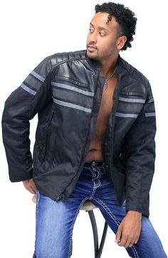 Gray Stripe Armor Reflector Men's Jacket Leather-Textile #MC361618AK – Jamin Leather® Elbow Pads, Body Top, Leather Skin