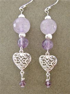 Purple Round Bead Jewelry For Valentine's Day, Purple Round Beads Jewelry For Valentine's Day, Heart Shaped Amethyst For Jewelry Making, Heart-shaped Amethyst For Jewelry Making, Silver Heart Jewelry With Gemstone Beads, Silver Heart-shaped Gemstone Beads Jewelry, Silver Heart-shaped Jewelry With Gemstone Beads, Elegant Heart Beads Earrings, Purple Heart-shaped Jewelry With Natural Stones