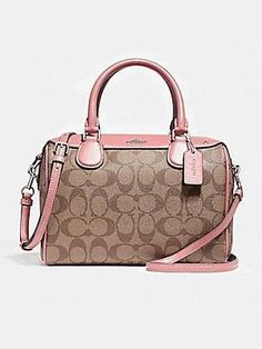 Coach Mini Bennett Satchel In Signature Khaki Blush F58312. Crossbody Satchel, Authentic Designer Handbags, Silver Prices, Care Card, Coach Purse, Gucci Handbags, Hobo Handbags, Coach Purses, Leather Satchel