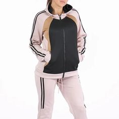 Women's tracksuit set Women's sports Sweatsuit set is made of 5% spandex, and 95% polyester, soft and comfortable, perfect for spring, fall The zip-up hooded sweatshirt features a high quantity zipper that works well and is easy to wear and take off 2 front half-kangaroo pockets, are convenient for carrying things, like a phone, wallet, keys, and watch. drawstring tie provides additional adjustability. ribbed cuff Sweatpant features an elasticated waistband to provide a comfortable fit. 2 front Hooded Fleece Activewear For Jogging, Pink Hooded Tracksuit Sporty Style, Fleece Athleisure Tracksuit With Drawstring Hood, Pink Hooded Sporty Tracksuit, Fleece Athleisure Tracksuit For Jogging, Pink Hooded Tracksuit, Pink Fleece Athleisure Tracksuit, Pink Sporty Tracksuit With Ribbed Cuffs, Sporty Pink Tracksuit With Ribbed Cuffs