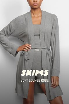 Perfect for lounging and layering over sleepwear, the Soft Lounge Robe is composed of super-soft modal rib that drapes effortlessly in all the right places. This short robe features an adjustable self-tie belt and functional side pocket at inseam. | SKIMS Robe | Grey | Large | Soft Lounge Skims Pajamas, Bride 2024, Robes For Women, Teal Green Color, Lounge Robes, All The Right Places, Belt Tying, Size 16 Dresses, Adjustable Belt