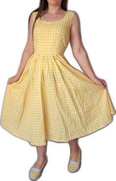 1950s Style Gingham Cotton Dress, Retro Yellow Dress For Picnic, Yellow Cotton Dress For Picnic, Vintage Dresses 50s, 50s Dresses, Vintage Dresses, Womens Dresses, Dresses, Etsy Uk