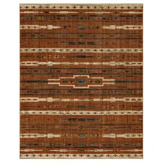 an orange and brown rug with stripes on the bottom, in different sizes and colors