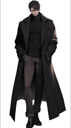 a man in a black coat and pants