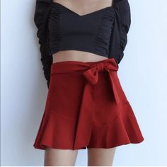 Nwt - Retails For $39 Cute Bowtie Skirt With Shorts Underneath Perfect For Holidays! #Skort Red High Waist Mini Skirt For Summer, Zara Pleated Skirt, Skirt With Shorts Underneath, Skirt With Bow, Crochet Maxi Skirt, Bow Skirt, Skirt With Shorts, Velvet Mini Skirt, High Waisted Maxi Skirt