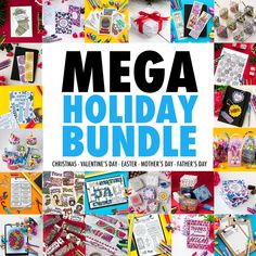 the mega holiday bundle includes cards, envelopes, and other crafting supplies for kids to make