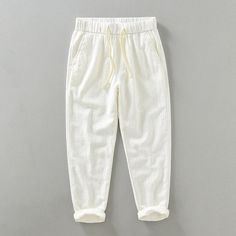 Summer Leisure Harem Pants Relaxed Fit, Summer Leisure Harem Pants With Relaxed Fit, Summer Harem Pants For Leisure With Relaxed Fit, Summer Harem Pants With Relaxed Fit For Leisure, Comfortable Summer Leisure Pants, Comfortable Summer Harem Pants For Leisure, Spring Linen Leisure Bottoms, Relaxed Tapered Leg Sweatpants For Summer, Comfortable White Pants For Spring