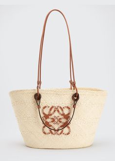 Loewe x Paula's Ibiza Anagram Basket Tote Bag - Bergdorf Goodman Bag Wishlist, Basket Tote, Basket Bag, Leather Handles, Bergdorf Goodman, Leather Handle, Ibiza, Straw Bag, Top Designers