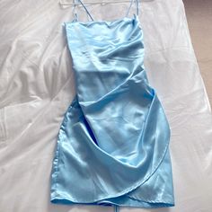 Satin, Never Worn, Nwot Blue Sheath Mini Dress For Date Night, Short Light Blue Dress, Lucy In The Sky Dress, Blue Dresses For Women, Sky Blue Dress, Silk Dress Short, Dance Ideas, Winter Formal Dresses, Blue Dress Short