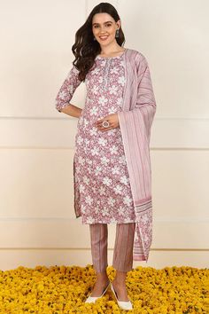 Grab this beautiful 3-piece set. The set comes with floral print straight shape kurta has round neck, 3/4th sleeves & calf length teamed with printed trouser pant with single pocket and a printed dupatta. Color - Pink Kurta Fabric-Cotton Pant Fabric-Cotton Dupatta Fabric - Cotton Neck-Round Neck Sleeves-3/4th Sleeves Work -Floral Print Detailing Washing Instructions-Dry Clean DISCLAIMER - The color of the product may be differ due to screen settings of device. A misprint here and a color drop slip there is the beauty of printing which is not treated as a defect. Formal Jewelry, Casual Party, Churidar, Fabric Shop, Formal Wedding, Trouser Pants, Cotton Pants, Pink Cotton, Cotton Silk