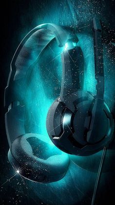 a pair of headphones with glowing lights on the side and in the middle, against a dark background