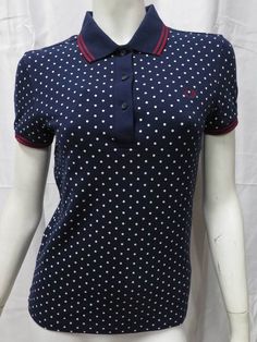 Polka Dot Shirt (dark carbon) Fitted Polo Shirt With Collared Neckline, Fitted Polo Shirt With Buttons, Navy Cotton Tops With Contrast Collar, Navy Polo Collar Top With Buttons, Cotton Button-up Tops With Contrast Collar, Fitted Collared Polo Shirt With Buttons, Navy Fitted Top With Placket, Polka Dot Collared Cotton Top, Polka Dot Cotton Collared Top