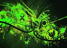 an abstract green background with black and white swirls