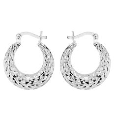 We love these sparkly hoops with their unique geometric texture! Made from 925 Sterling Silver, these Sterling Silver Geometric Textured Hoop Earrings are the perfect addition to any collection. The stunning texture beautifully captures the light making these silver earrings the perfect twinkly treat. Made from: 925 sterling silver Dimensions: Each earring measures approx.1.8cm diameter Please note that due to hygiene reasons, Earrings are non-returnable.Each item is individually handmade to ord Posh Totty, Geometric Texture, Creole Earrings, Geometric Textures, Pretty Jewellery, Independent Designers Fashion, Jewellery And Watches, Tuscany, Rhodium Plated