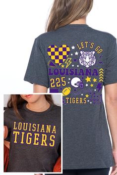 LSU TIGERS,FOOTBALL UNISEX SHORT SLEEVE,GRAPHIC TEE,GRAPHIC TSHIRTS,TSHIRTS,TEES100%COTTON,HEATHER(52%COTTON,48%POLY),ATH.HEATHER,BLACK HEATHER(90%COTTON,10%POLY)NICARAGUAMade In: NicaraguaSize Measurement (inch): S: 36.0 (Bust), 18.0 (Waist), 18.0 (Hips), 28.0 (Length) M: 40.0 (Bust), 20.0 (Waist), 20.0 (Hips), 29.0 (Length) L: 44.0 (Bust), 22.0 (Waist), 22.0 (Hips), 30.0 (Length) XL: 48.0 (Bust), 24.0 (Waist), 24.0 (Hips), 31.0 (Length) Purple College T-shirt With Team Name, Purple T-shirt With Team Name For Campus Wear, Short Sleeve Sports Shirt With Text Print, Game Day Athletic Heather Short Sleeve T-shirt, Collegiate Short Sleeve Shirt With Graphic Print, Gray Collegiate Short Sleeve Top, School Spirit Short Sleeve Shirt For Sports Season, Short Sleeve Shirt For Sports Season With School Spirit, Short Sleeve Shirt For School Spirit