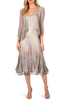 Komarov Beaded Charmeuse & Chiffon Tiered Dress with Jacket | Nordstrom Chiffon Jacket, Charmeuse Dress, Lace A Line Dress, Dress With Jacket, Fabulous Outfits, Beach Cafe, Dress With Shawl, Ombre Dress, Mother Of Groom Dresses