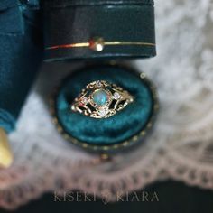 Ornate 14k Gold Promise Ring, Heirloom Open Ring Jewelry For Ceremonial, Elegant Ceremonial Rings With Gemstone, Elegant Ceremonial Gemstone Rings, Emerald Ring With Intricate Design, Heirloom Multi-stone Diamond Opal Ring, Heirloom Multi-stone Opal Diamond Ring, Unique 14k Gold Emerald Ring For Wedding, Ceremonial Oval Diamond Rings