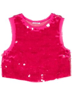 fuchsia pink sequin embellishment round neck sleeveless frayed edge full lining cropped straight hem Bedroom Colors Pink, Embellished Crop Top, Crop Top Pink, Sequin Embellishment, Yoko London, City Dress, Pink Sequin, Summer Beach Wear, Fuchsia Pink