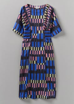 Isobel Harvey Tie Waist Check Print Dress | Multi Check Print Skirt, Check Print Dress, Geometric Pattern Dress, Workwear Dresses, Floral Print Dresses, Fw 2024, Clothes Wardrobe, Cotton Poplin Dress, Geometric Dress