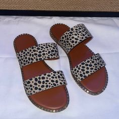 No Flaws- Never Worn Too Small For Me (Ordered The Wrong Size) Leopard Print Sandals For Summer Vacation, Leopard Print Sandals For Beach In Spring, Trendy Leopard Print Summer Sandals, Summer Sandals With Leopard Print And Flat Heel, Leopard Print Synthetic Sandals For The Beach, Leopard Print Synthetic Sandals For Beach, Leopard Print Flat Heel Sandals For Summer, Flat Heel Leopard Print Sandals For Summer, Summer Leopard Print Synthetic Sandals