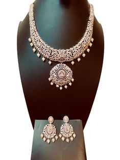 AD South Indian Haaram |Peacock |Medium – Jayashree Traditions Elegant Crystal Bridal Necklace For Festive Season, Elegant Festive American Diamond Bridal Sets, Festive Crystal Bridal Necklace, Elegant Festive Bridal Accessories, Elegant Bridal Sets With Stone Work As A Gift, Elegant Bridal Sets With Stone Work For Gift, Elegant Hand Set Bridal Accessories For Celebration, Elegant American Diamond Bridal Sets With Stone Work, Elegant Festive Bridal Sets For Gifts