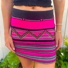 Brand New With Tags! Hot Pink Woven Tribal Print Mini Skirt By Milly. Women’s Size 6. Retails For $225. This Skirt Is Adorable And Very #Barbiecore! Hot Pink And Black Woven Tribal Fabric Make Up This Super Unique Sexy Skirt. High Waisted With A Black Waistband, Geometric Pattern And Side Zipper. Model Is 5’8 And 127 Lbs. Trendy Pink Mini Skirt For Vacation, Pink Fitted Bohemian Mini Skirt, Fitted Pink Skirt For Festival, Pink Mini Skirt For Spring Festival, Pink Mini Skirt For Festival, Fitted Pink Skirt For Vacation, Pink Stretch Skirt For Vacation, Stretch Pink Skirt For Vacation, Stretchable Pink Skirt For Vacation