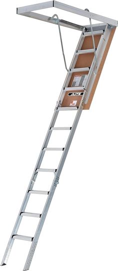 a ladder that is attached to the side of a wall with a box on it