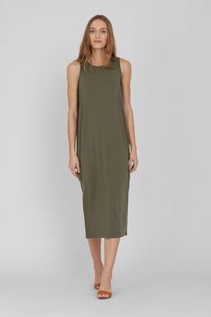 Drape-Back Dress | Cuyana Spring Midi Dress With Side Slits And Relaxed Fit, Spring Midi Dress With Relaxed Fit And Side Slits, Relaxed Fit Midi Dress With Side Slits, Longline Loungewear Dress With Side Slits, Longline Lounge Dress With Side Slits, Chic Cotton Midi Dress With Side Slits, Casual Midi Dress With Side Slits For Daywear, Everyday Stretch Midi Dress, Versatile Viscose Dress For Daywear