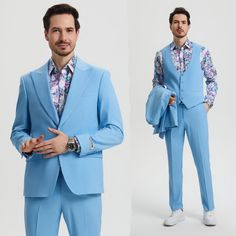 Step Into Sophistication With The Stacy Adams 3-Piece Men's Suit Set! This High-Quality Ensemble Features A Peak Lapel Jacket With A Hybrid Fit, Underarm Sweat Guards, And Ample Pockets, A Matching Vest With A Unique U-Neck Design And 4-Button Closure, And Comfortable Pants With An Expandable Waistband. Plus, No Tie Needed For This Modern Look. Available In Slim And Modern Fits From Sizes 34 To 66, This Suit Is All About Looking Dapper And Feeling Fantastic. Whether It's A Special Event Or A Bus Spring Formal Fitted Three-piece Suit, Semi-formal Summer Sets With Notch Lapel, Fitted Three-piece Suit For Summer Formal Events, Fitted Three-piece Suit For Summer Formal, Fitted Three-piece Summer Suit For Formal Occasions, Summer Fitted Three-piece Suit For Formal Occasions, Fitted Summer Three-piece Suit For Formal Occasions, Summer Blue Blazer With Suit Collar, Blue Summer Blazer With Suit Collar