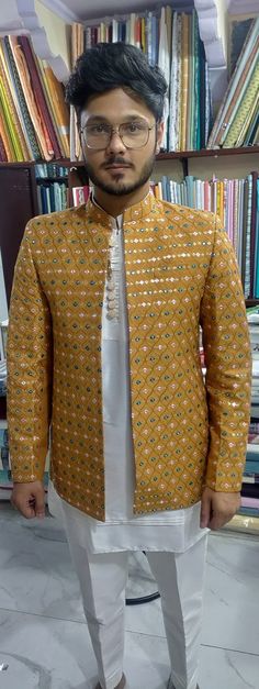 Details : Color- mustard colour Any Color you may ask for...(one colours)  Fabric -Imported Fabric  Work Details -plain  Bottom Details Color cream pants  Package Include : Top , Bottom,  All others accessories are for photography purpose only . Just the Top and bottom available . Color variation may be there slightly , due to computer resolution and camera . Yellow Dabka Unstitched Suit For Wedding, Fitted Yellow Unstitched Suit With Zari Work, Yellow Unstitched Suit With Dabka For Diwali, Yellow Unstitched Dabka Suit For Diwali, Festival Bandhgala With Gota Work In Traditional Drape, Fitted Kurta With Gota Work For Festivals, Fitted Traditional Wear For Eid With Gota Work, Elegant Yellow Kurta With Dabka, Gold Kurta With Dabka For Festivals