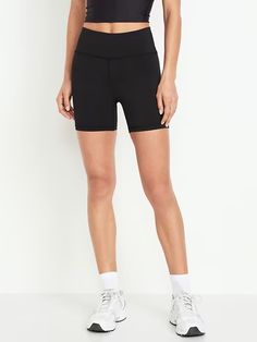 High-Waisted PowerSoft Biker Shorts -- 6-inch inseam | Old Navy Athletic Fit Black Bottoms With Built-in Shorts, Athletic Fit Bottoms With Built-in Shorts, Sporty Stretch Above Knee Shorts, Casual Go-dry High Stretch Shorts, Versatile High-waisted Fitted Athletic Shorts, Versatile Fitted High-waisted Athletic Shorts, Versatile Fitted Athletic Shorts, Compressive High-waisted Sport Shorts, High Stretch Biker Shorts With Elastic Waistband