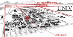 the map shows las vegas boulevard and paradise, with red lines indicating where to go