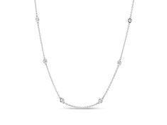 This stylish diamond necklace is available in 14K white gold. The diamonds have a total carat weight of 0.29 carats. White Gold Diamond Single Strand Jewelry, Single Strand White Gold Diamond Jewelry, Single Strand Diamond White Sterling Silver Necklace, Sterling Silver Single Strand Diamond Necklace, Platinum Necklace With Round Cut Diamond Accents, Sterling Silver Single Strand Necklace With Round Cut, Minimalist White Gold Single Strand Diamond Necklace, Platinum Necklace With Diamond Accents, Minimalist Single Strand White Gold Diamond Necklace