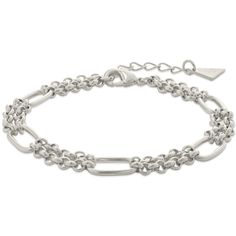 Add shine and glam to any look with this bold bracelet! This unique design features alternating large and small chain links. Available in gold and silver, and adjustable for a perfect fit. Materials: 14K gold rhodium plated brass Features: Measures 7" length with 1.25" extender, 0.3" width, Lead & Nickel free, lobster clasp Modern Silver Adjustable Chain Bracelet, Modern Silver Double Chain Bracelet, Modern Bracelets With Rectangular Figaro Chain Links, Trendy Silver Chain Bracelet With Solid Links, Modern Metal Charm Bracelet With Adjustable Chain, Modern Metal Chain Bracelet With Double Chain, Metal Chain Link Bracelet With Figaro Chain, Modern Chain Link Charm Bracelet, Metal Figaro Chain Link Bracelet